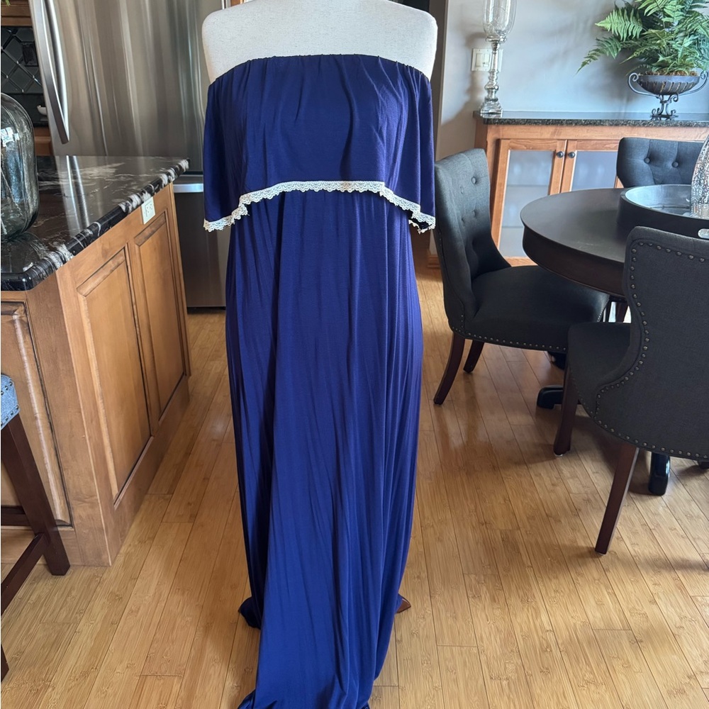 Elegant Blue Off-Shoulder Maxi Dress